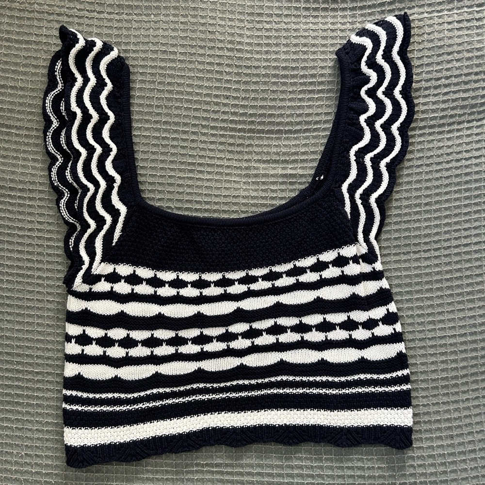 NWT Blu Pepper Crochet Knit Navy Striped Tank